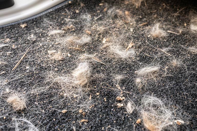 Autoteppich mit dicht sitzenden Tierhaaren und Schmutzfasern