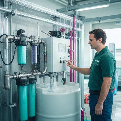 Haerry Lärz kontrolliert die Wasserrückgewinnung an der Waschanlage