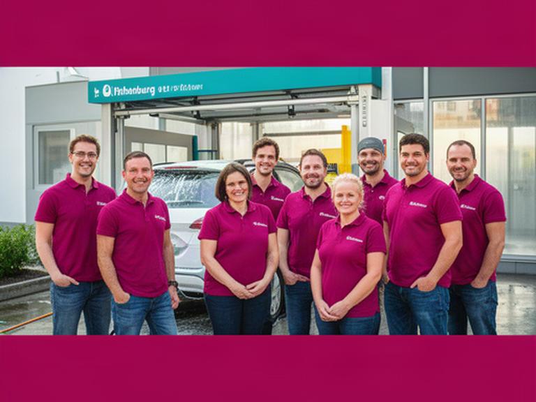 Freundliches Team von Nagel & Neumann Putz GmbH vor der Waschanlage in Rothenburg ob der Tauber